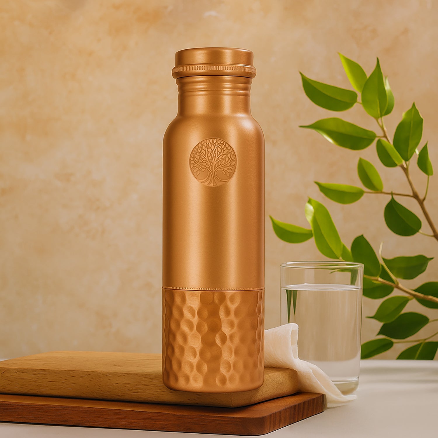 Koperen Fles Waasserfläsch vu Protiens a Waasser