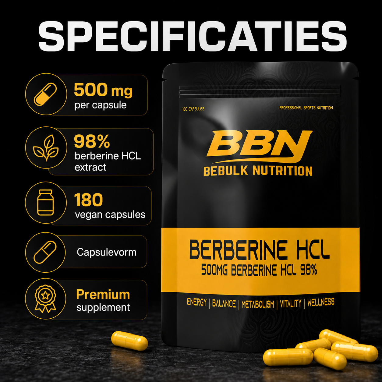 Berberin HCL 98% - Vegan - BeBulk Nutrition