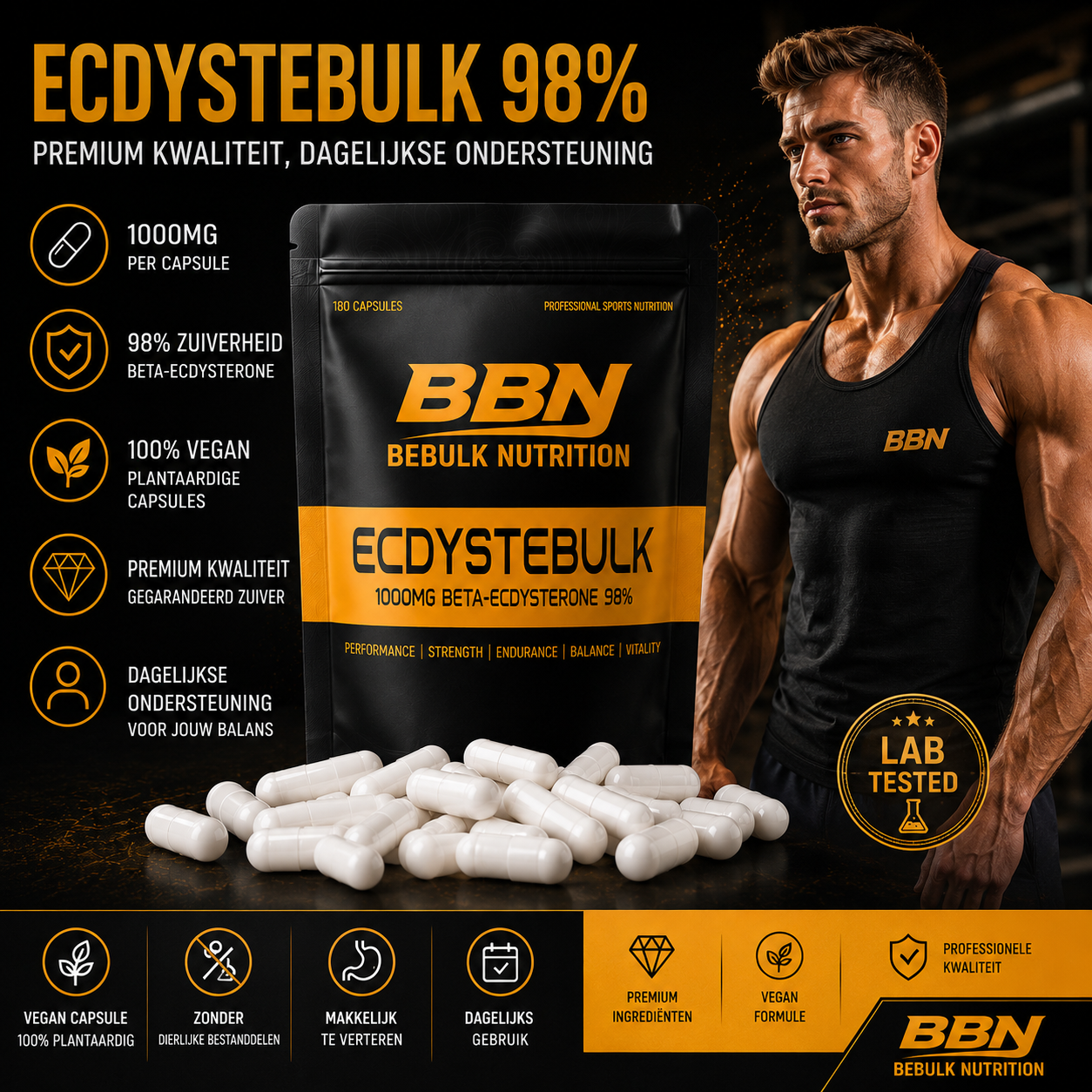 Ecdystebulk - Beta-Ecdysteron 98% - Kapselen - BeBulk Nutrition