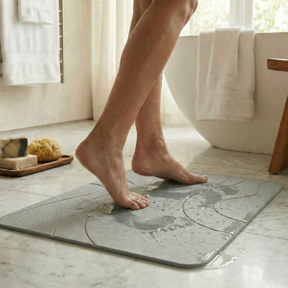 XL Diatomity Stone Bath Mat - Natierlech séier dréchent - Hygiënesch - Anti-Schimmel a stilvoll 75x45cm