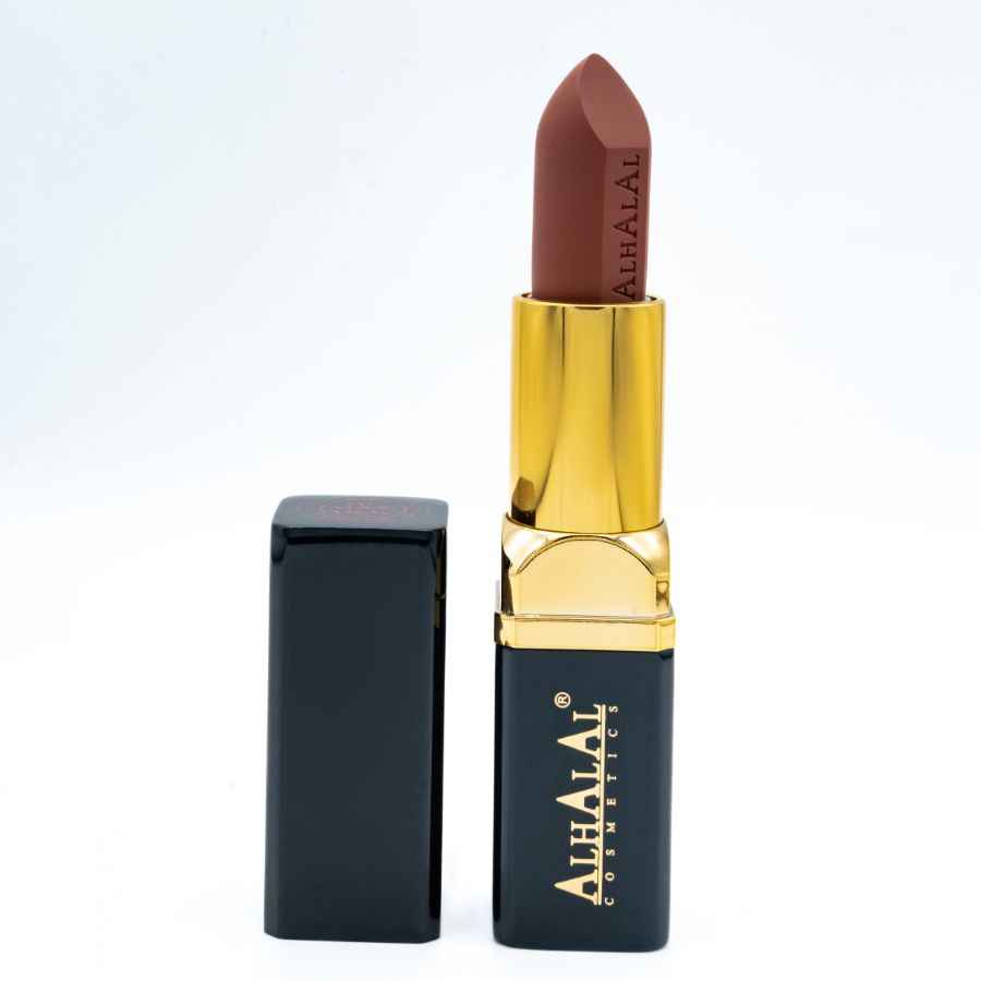 Alhalal Kosmetik Samtlippenstift a brong Faarf mat gëllene Detailer LIPPESNTIFT BRONG
