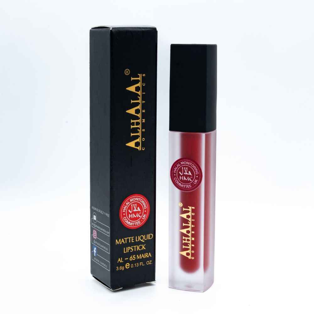 Alhalal Cosmetics matte flëssege Lëppestëft a rout Faarf mat glatter flësseger Lëppestëft-Formel