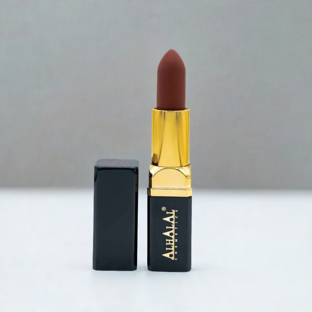 Alhalal Cosmetics Samtlippensift an engem elegante schwaarz-gëllene Case