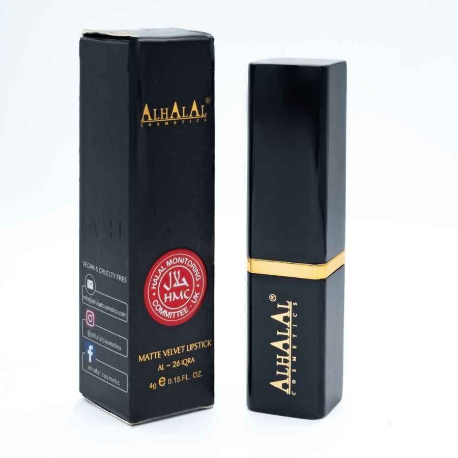 Kaaft Alhalal Cosmetics matte Velvet Lippenstëft an schwaarzer Verpackung Halal Lippenstëft