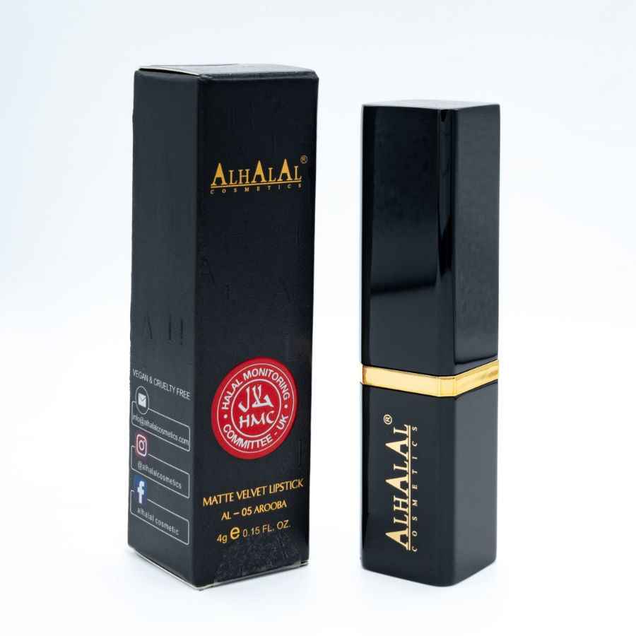 Alhalal Cosmetics Lipstick Rout matte Velvet Lippenstëft an schwaarzer Luxusverpackung