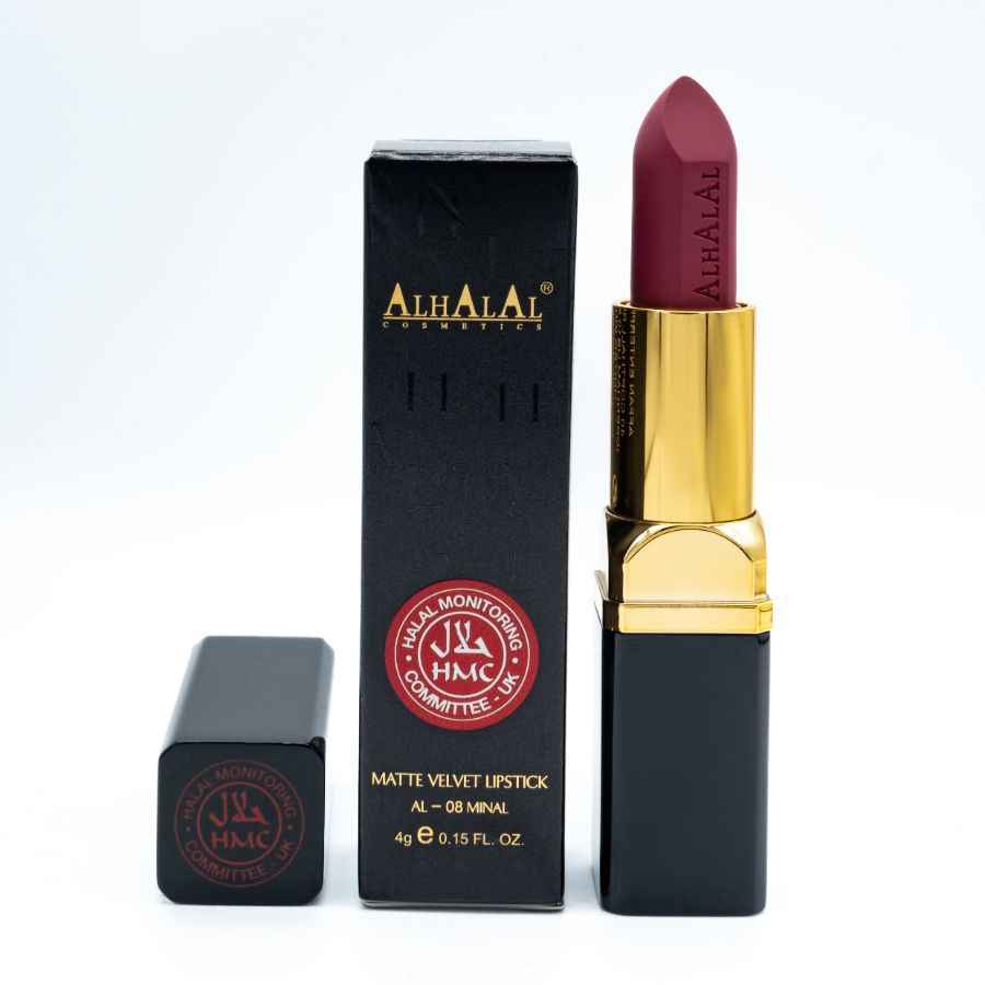 Alhalal Cosmetics matte Velvet Lëppestëft an déifroutem Faarf mat Premium-Verpakung AL LIPSTICK