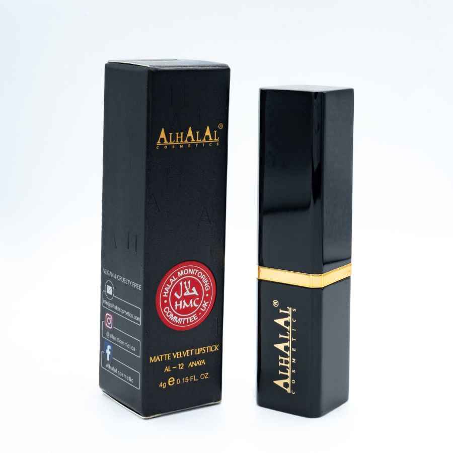 Alhalal Kosmetik PURPLE BROWN LIPSTICK matte Velvet Lipstick an schwaarzer Verpackung