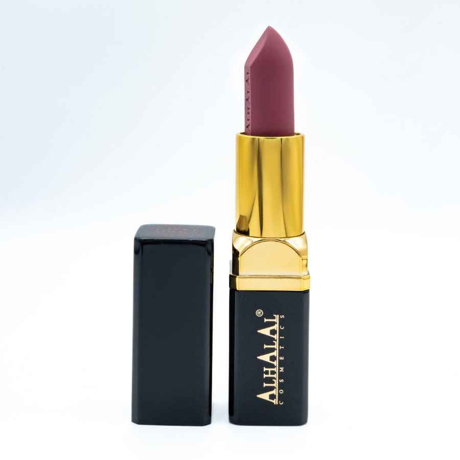 Alhalal Cosmetics Samtlippenstëft am violettbronge Lippenstëftfaarf mat gëllener Ärmel