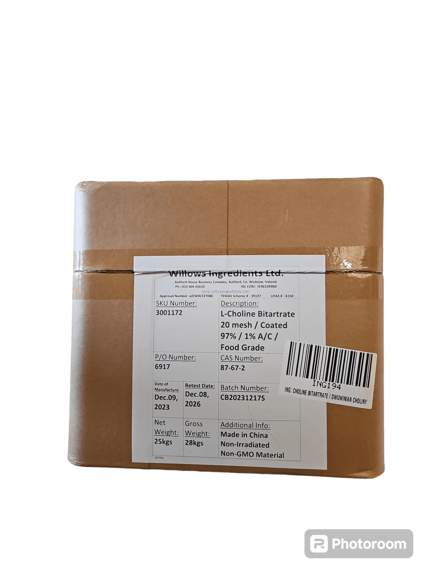 L-Cholin Bitartrat 25kg - BeBulk Nutrition